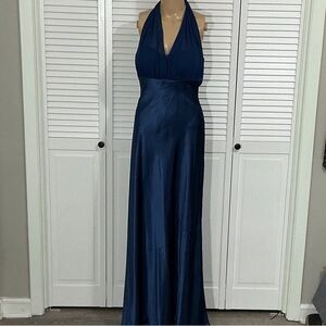 Blondie Nites Navy Halter Satin Maxi Dress